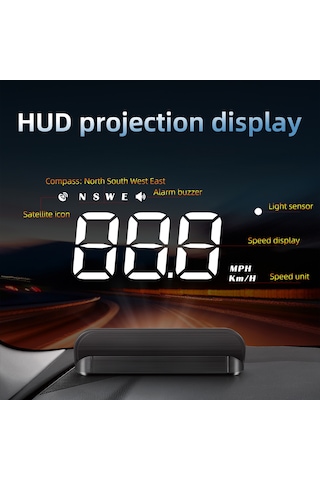 Vkemall Araç Hud Gösterge Paneli M1 - Gps + Beidou Çift Modlu, Hız/yön/uydu Sayısı Gösterme, Hız Aşımı/yorgun Sürücü Uyarısı, Otomatik Parlaklık Regülasyonu, Beyaz Işık