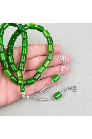 Katalin Çubuk Alpaka Püsküllü Kapsül Kesim 9x13mm Tesbih - Yeşil