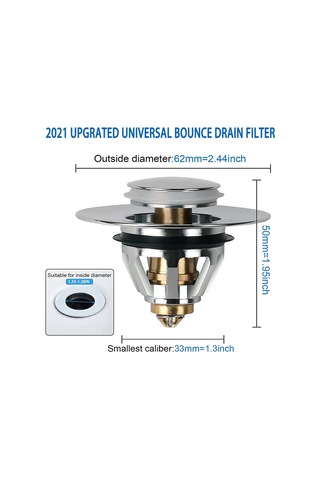 Teltree Banyo Lavabo Gümüş Renkli Porselen Krom Kaplama Burçaklı Su Akış Kontrolü Tesisatı 62mm Dış Çap, 33mm Montaj Delik Diğer