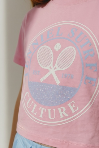 Magu Kız Çocuk Pamuklu Pembe Baskılı Crop T-shirt Mavi Şort Takım Çok Renkli