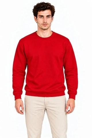 Modi Erkek Bisiklet Yaka İçi Şardonlu 2 İplik Düz Uzun Kollu Regular Fit Sweatshirt - Kırmızı Kırmızı S