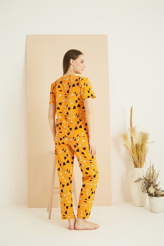 Siyah İnci Bisiklet Yaka Örme Pijama Takım25103190 Turuncu