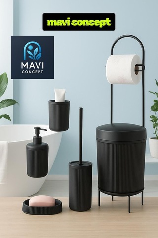 Lüks 6 Parçalı Modern Banyo Aksesuar Seti, Şık Tasarım Siyah Çok Renkli