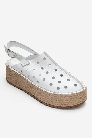 Luvishoes Fraga Beyaz Cilt Hakiki Deri Kadın Hasır Dolgu Taban Sandalet Beyaz