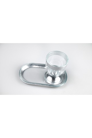 Gümüş Varak Bant Sunumluk Sosluk Çerezlik Ve Tabak Cam 2'li Set