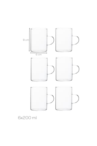 Porsima Pbt-789 6lı Borosilikat Isıya Ateşe Dayanıklı Cam Kulplu Çay Bardağı Kahve Bardak Kupa Seti 250ml Cam - Şeffaf