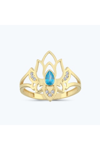 Altınbaş Mavi Taşlı Altın Lotus Çiçeği Yüzük Ayz00467-y-25842-m Çok Renkli