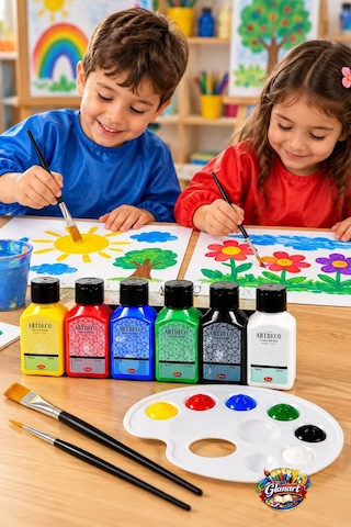 6x75 Ml Tempera Guaj Boya Seti Fırça Ve Paletli Set Artdeco Çok Renkli
