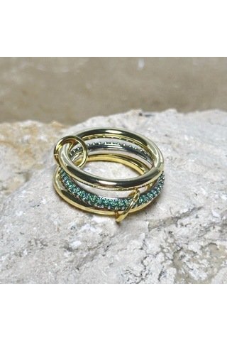 3'lü Gold-yeşil Yüzük Çok Renkli
