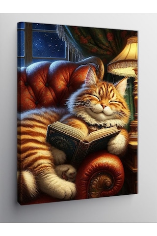 Kanvas Tablo Kitap Okuyan Kedi 70cmx100cm