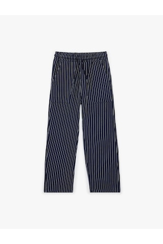 Koton Pamuklu Beli Bağcıklı Cepli Çizgili Pantolon Lacivert Çizgili 6skb40022tw