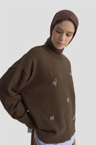 Armine Nakışlı Oversize Kazak 25kd6015 Acı Kahve Acı Kahve