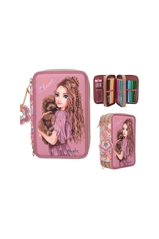 Top Model 3 Katlı Kalem Kutusu - Çiçek Desenli Çok Renkli