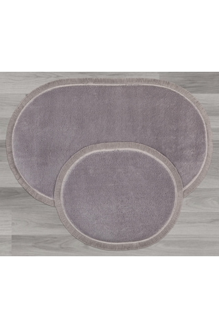 My Evilla Modern Dekoratif Halı Jel Kaymaz Taban Peluş Gri Saçaklı Oval Paspas Takımı 50x80 Çok Renkli