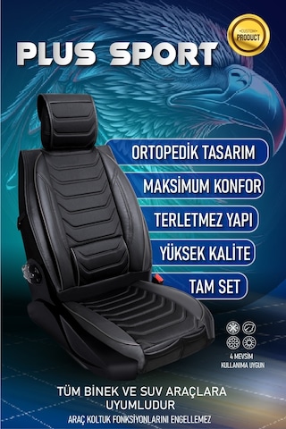 Renault Megane 4 Sedan Uyumlu Lüx Deri Oto Koltuk Kılıfı Ön Arka Set Siyah Sport Serisi Fs