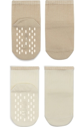 Erturkstore Çemberli Basic Penye Kaymaz Soket Çorap 2li 10146 Bej Çok Renkli