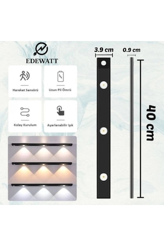 40cm Sensörlü Şarjlı Led Dekoratif Lamba Mıknatıslı 3 Farklı Renk Şerit Led Çok Renkli