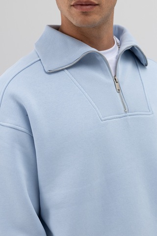 Vamos Basic Fermuarlı Dik Yaka Sweatshirt Bebe Mavi