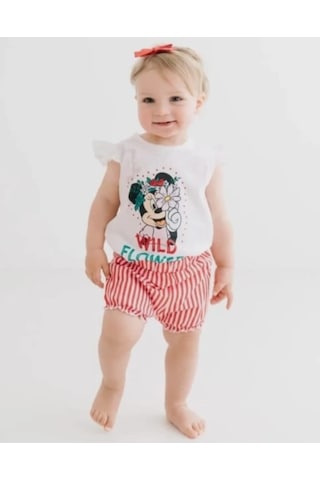 Minnie Mouse Lisanslı Pamuk Beyaz Kız Bebek Alt Üst Takım Mn17461 Beyaz