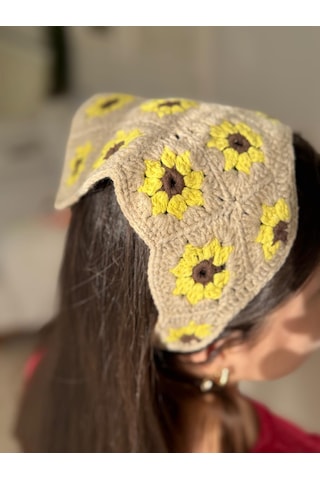 Kadın El Örgüsü Üçgen Bandana Saç Aksesuarı Karışık (Çok Renkli)