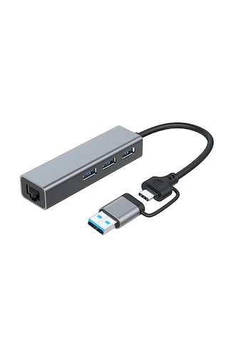 Usb Type C/usb A 4 Ü 1 Arada Hub Rj45 Ethernet Lan + 3x Usb 3.0 Port 5gbps Çoklayıcı Adaptör