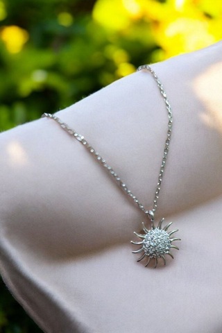 Modagümüşevi 925 Ayar Gümüş Güneş Kolye, Gümüş Kadın Kolye, Güneş Kolye