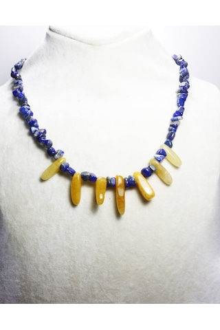 Lapis Lazuli & Akik Taşı Tasarım Kolye Lacivert - Sarı