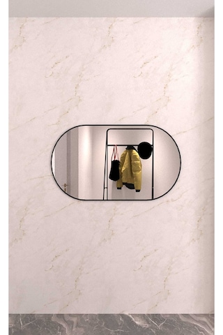 Model Alfa Dekoratif Ayna Duvar Aynası Konsol Aynası Mdf 90cm X 50 Cm Elips Ayna 90 X 50 Siyah