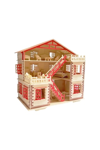 Büyük Boy Ahşap Maket Oyun Evi + 15 Parça Ahşap Mobilya