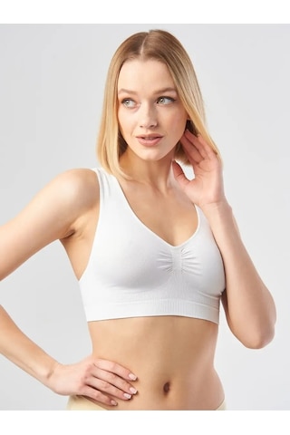 Mistirik Rosella Model Kalın Askılı Büstiyer Spor Rahat Toparlayıcı Korse Sütyen Beyaz Renk Beyaz