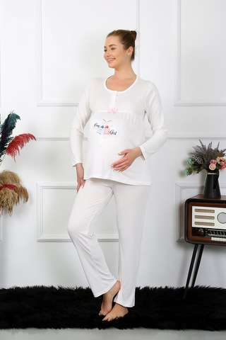Akbeniz Kadın Uzun Kol Hamile Lohusa Pijama Takımı Ekru 45501-ekru