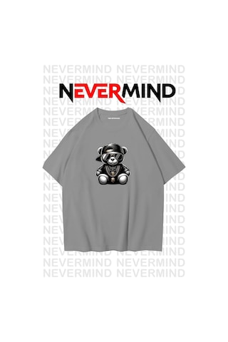 Nevermind Erkek Oversize Siyah Tişört Hip Hop Ayı Baskılı, Sokak Modası S Antrasit