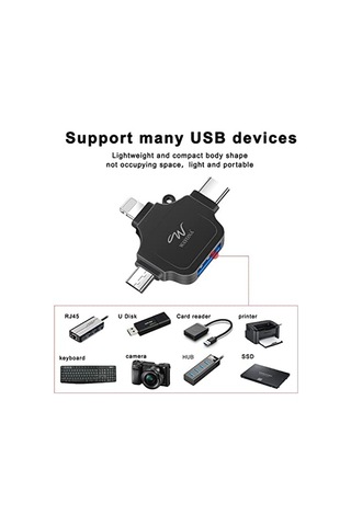 Wayona 4'ü 1 Arada Otg Adaptörü Flash Bellek Konnektörü, Otg Adaptörü, Siyah Standart