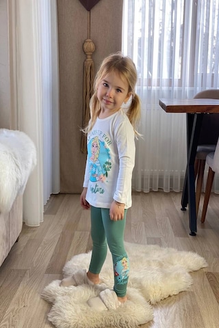 Elsa Desenli Yeşil Renk Kız Çocuk Taytlı Takım Yeşil