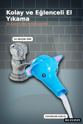 Fil Figürlü Musluk Uzatma Aparatı - 11 Cm Çocuklar İçin El Yıkama Başlığı Bx-313525 Açık Ceviz