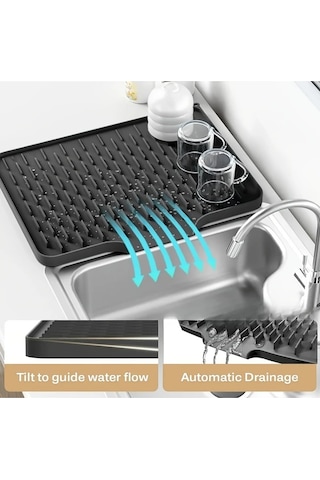 Willowhaven Yeşil Silikon Tezgah Kurutma Matı Yerleşik Drenaj Kaymaz Isıya Dayanıklı