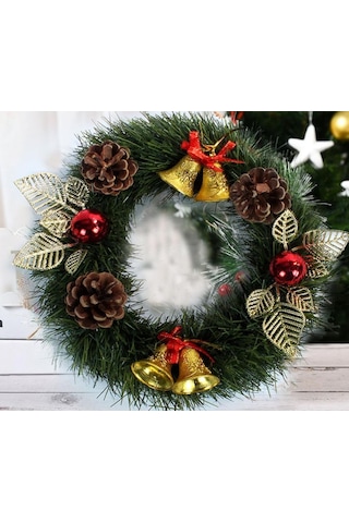 Yılbaşı Kapı Süsü Yılbaşı Temalı Kapı Çelengi 24 CM