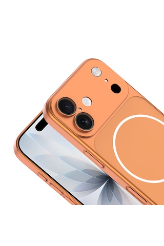 Apple Uyumlu iPhone 16 Kılıf 17 Görünümlü Kılıf Kamera Korumalı M-safe Şarj Özellikli Premium Pürüzsüz Şık Kapak Turuncu