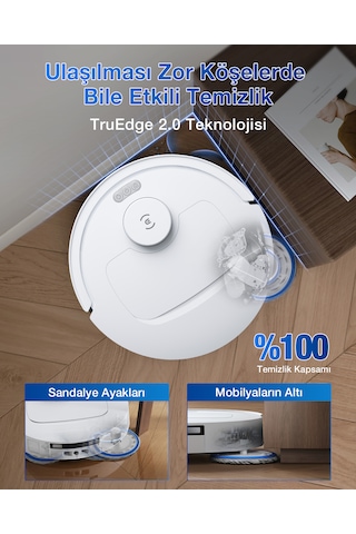 Ecovacs Deebot T30C Prime Omni Robot Süpürge 25.000 Pa Emiş Gücü Ozmo Turbo 2.0 Paspas Teknolojisi Beyaz