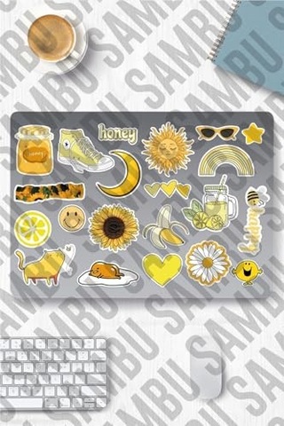 Yellow Aesthetic Temalı Sticker Etiket Seti 2 - Sarı Sticker - Laptop Notebook Telefon