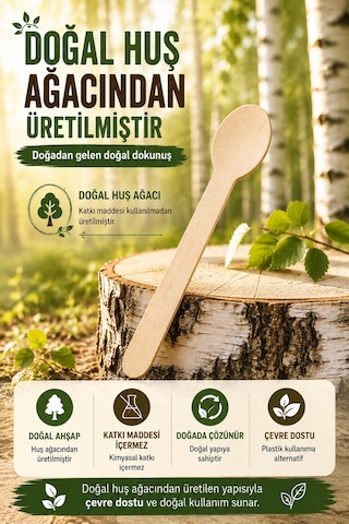50'li Ekolojik Tahta Kaşık 16 Cm Doğal Huş Ağacı Kullan At Davet Parti Organizasyon Seti