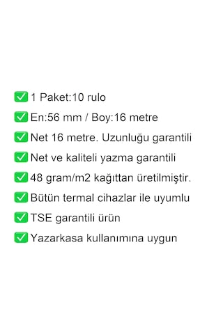 56x16 Metre Termal Kredi Kartı Ve Yazarkasa Pos Rulosu 1 Paket:10 Adet Rulo