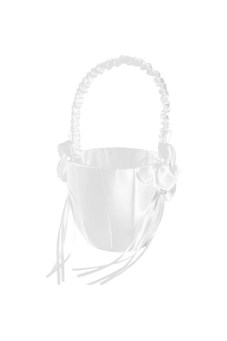 Suofeng Düğün İçin Fildişi Beyaz Saten Çiçek Sepeti - İmitasyon İnci Detaylı, 24x16x12cm