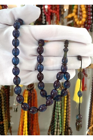 Mavi Sedefli Ateş Kehribar Tesbih