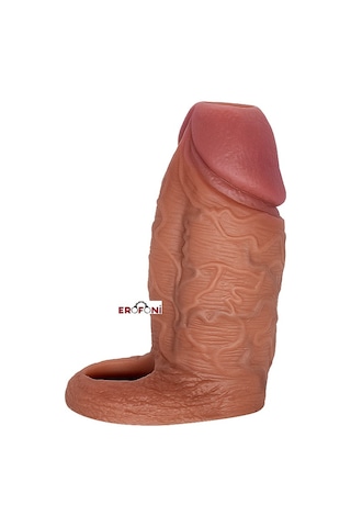 Erofoni Ucu Açık 12 Cm Premium Çift Katmanlı Testislere Geçirilebilen Realistik Süper Penis Kılıfı