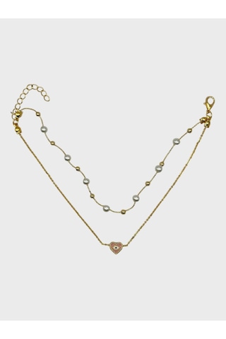 Arnes Jewelry Çelik İncili Kalpli Dorikalı Halhal Ar591nes Gold