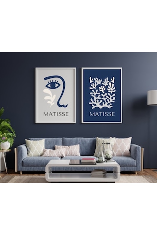 Mavinin Güzelliği Matisse Duvar Tablosu Çerçeveli 2'li Set Beyaz Renk 21 X 30 Boyut/ebat