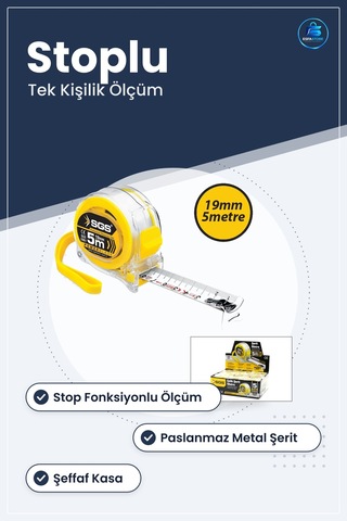 Şerit Metre 5 M X 19 Mm Şeffaf Kasalı Stoplu Çelik Ölçüm Aleti Pa