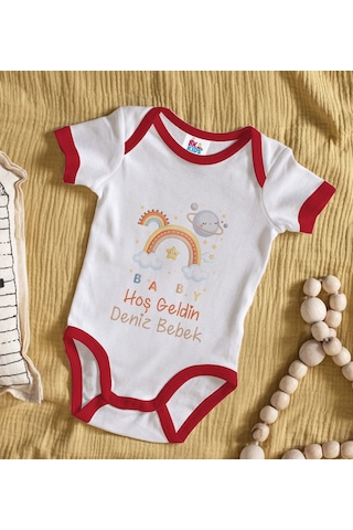 Bk Gift Bk Kids Hoş Geldin Bebek Tasarımlı Kırmızı Bebek Body Zıbın-10 Çok Renkli