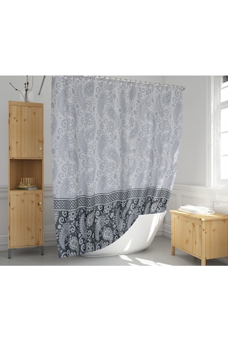 Banyo Perdesi 1 x 110 x 200 Tek Kanat Duş Perdesi + Halka Duşakabin Perdesi 2102 Gri Çok Renkli